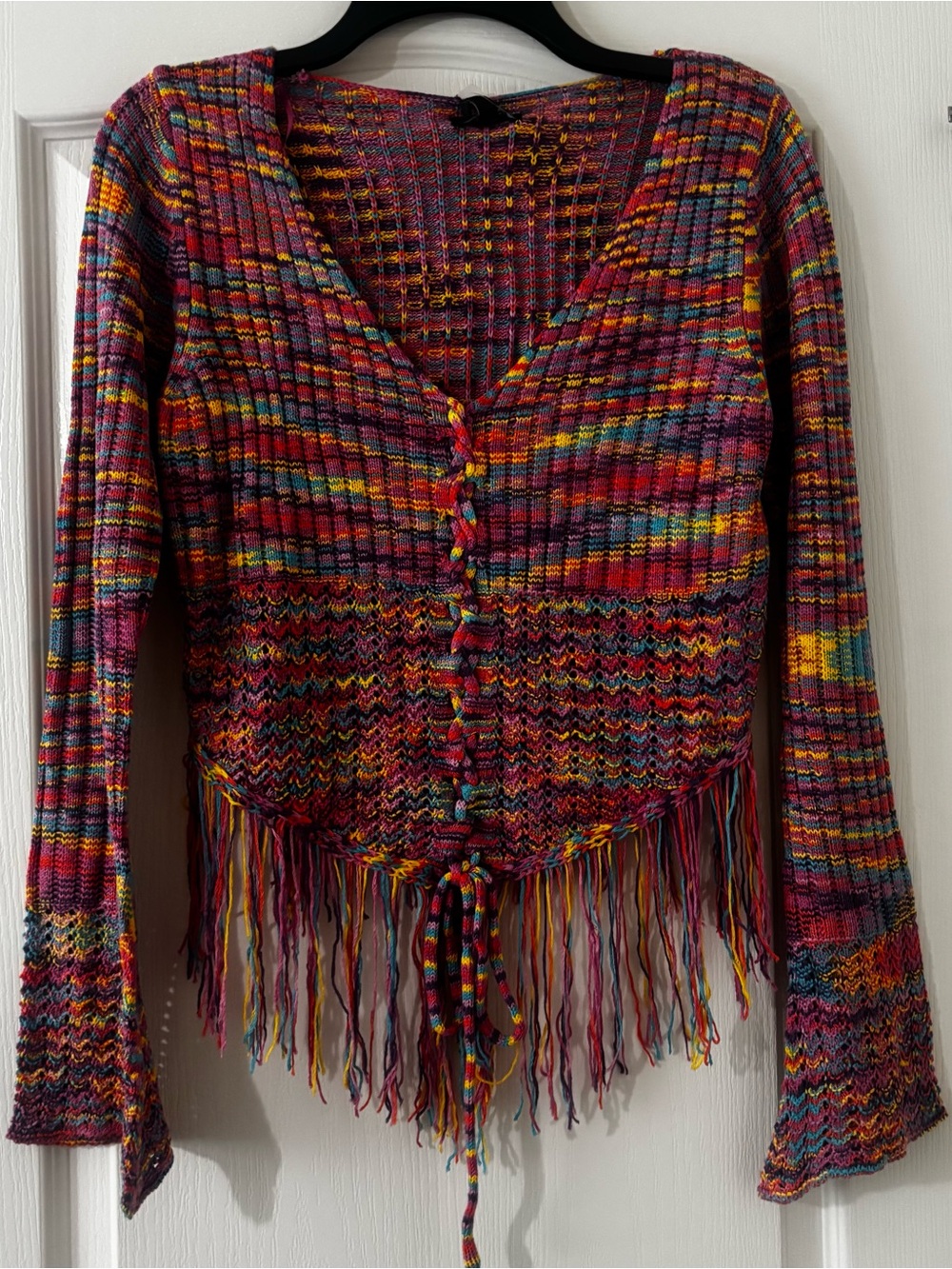 BNWT Multicolor Knit Fringe Button-Up Top - Picture 2 of 7